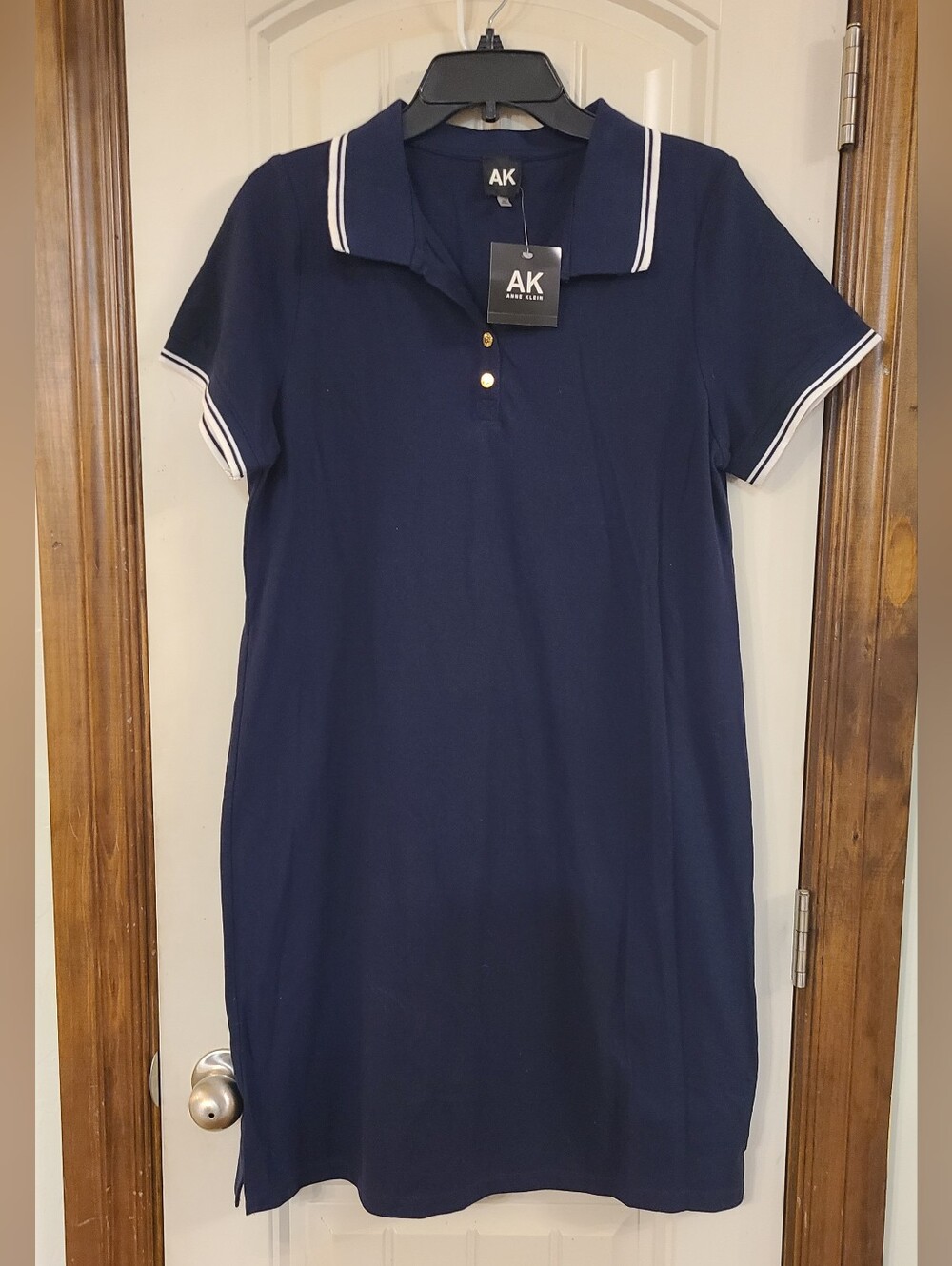 AK Anne Klein Navy Polo Dress with White Trim Size M